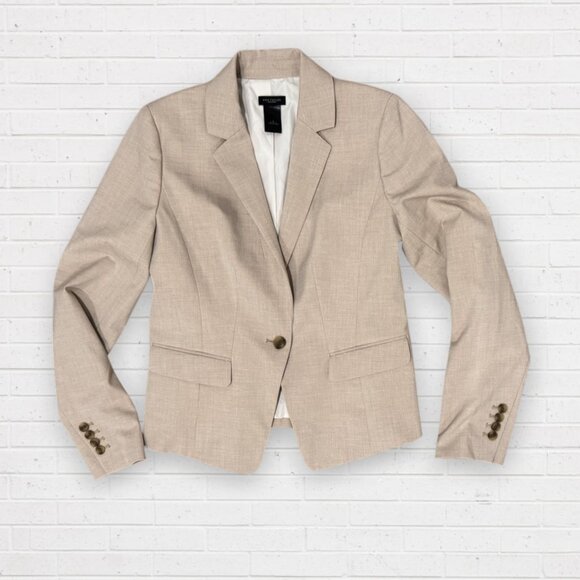 ANN TAYLOR Factory Fitted Tan Khaki Cropped Stretch 1-Button Blazer Jacket 2 - Picture 1 of 6